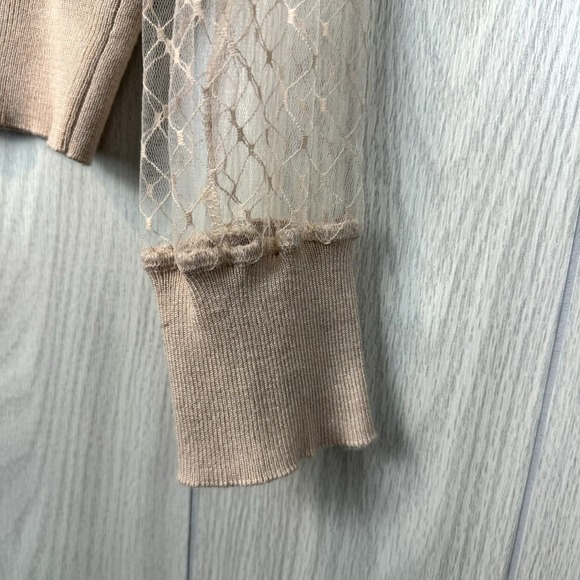 Madison & Hudson Pullover Knit with Patterned Sheer Sleeves Pale Pink Size L - Picture 4 of 5